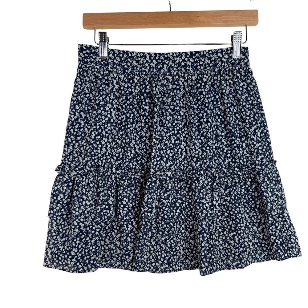 J.Crew Factory Ditsy Floral Tiered Mini Skirt Elastic Waist Size XXS Blue White